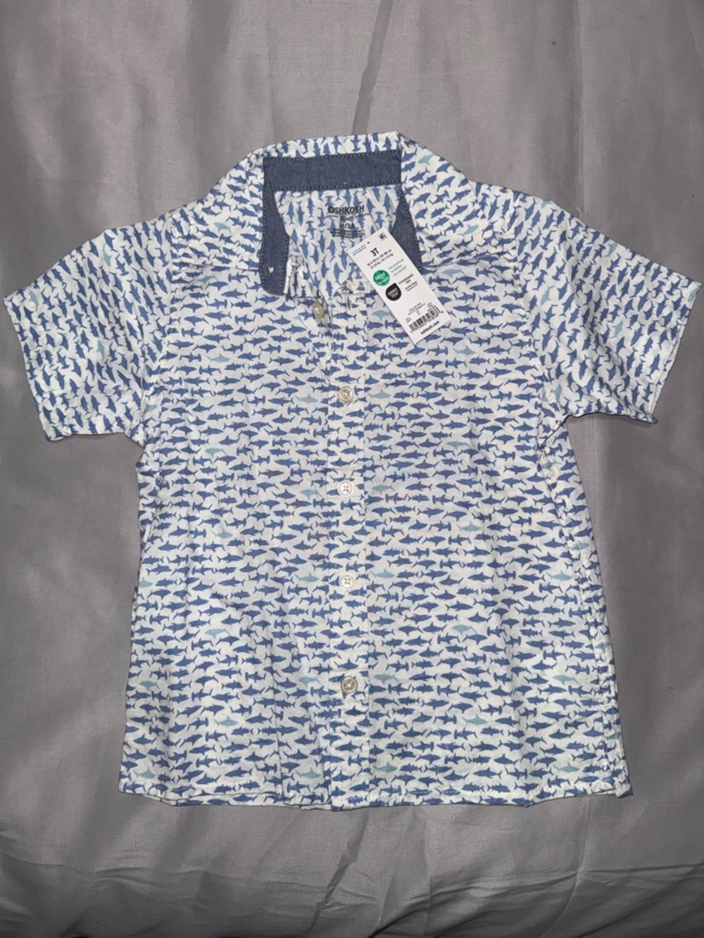 NWT | 3T OshKosh B'gosh Blue Shark Print Button-Up Shirt